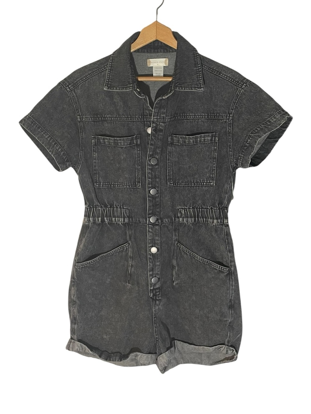 TT2- Altar'd State Washed Black Denim Short-Sleeve Romper